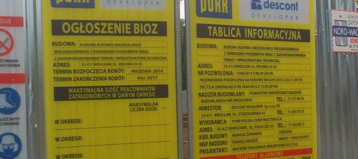 Tablica informacyjna budowy