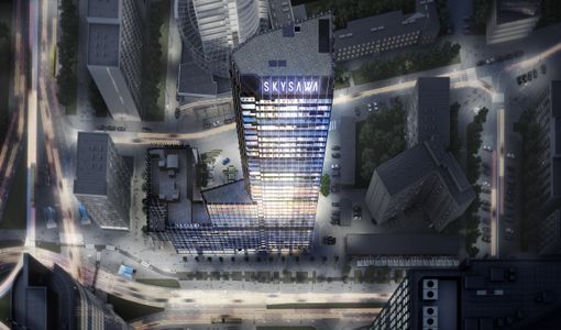 W centrum Warszawy trwa budowa 155-metrowego biurowca w kompleksie Skysawa [FILM]